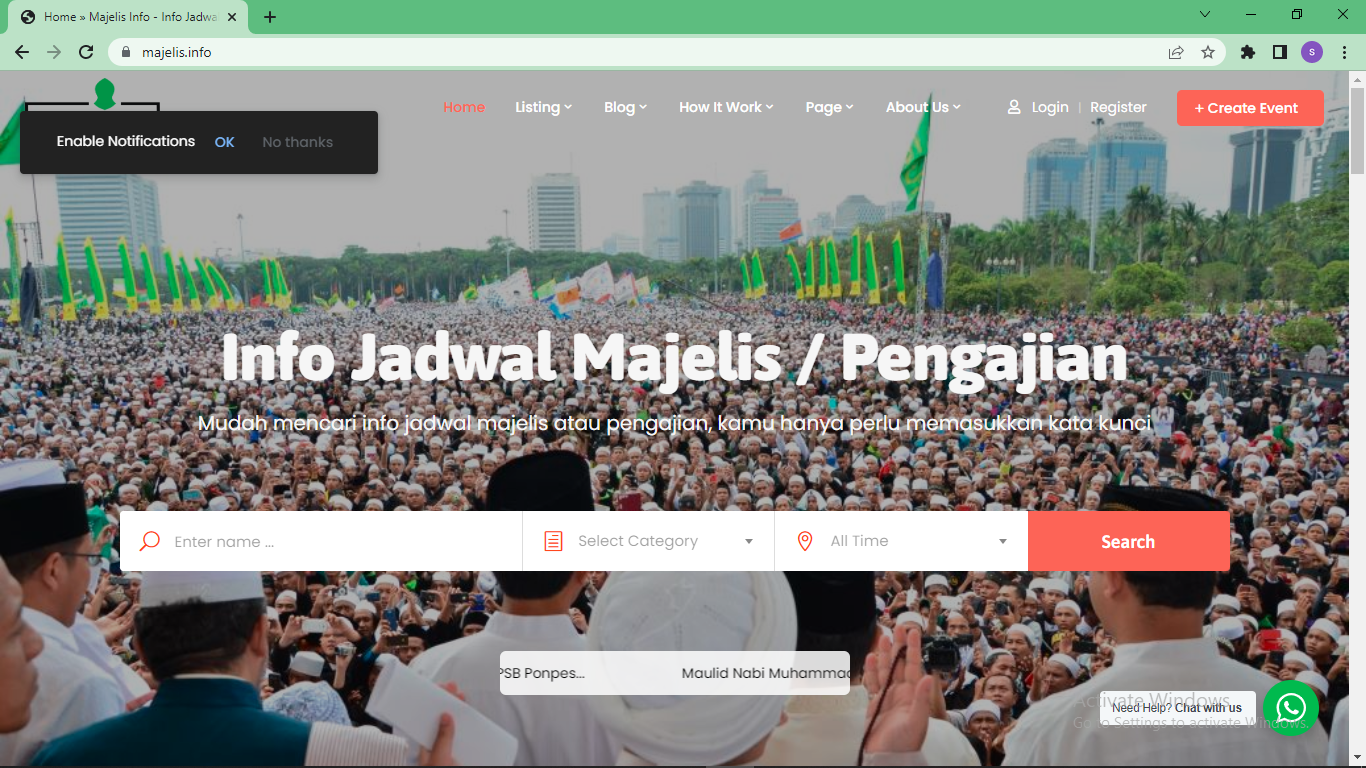 Halaman Utama Website Pendaftaran Event Majelis.info