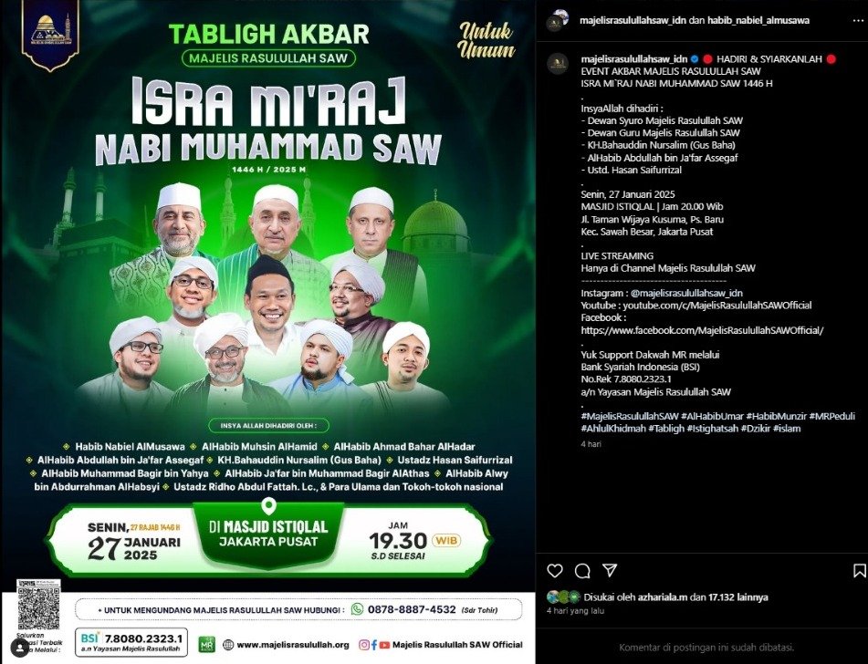 Saksikan! Peristiwa Akbar Isra Mi’raj di Masjid Istiqlal bersama Majelis Rasulullah SAW
