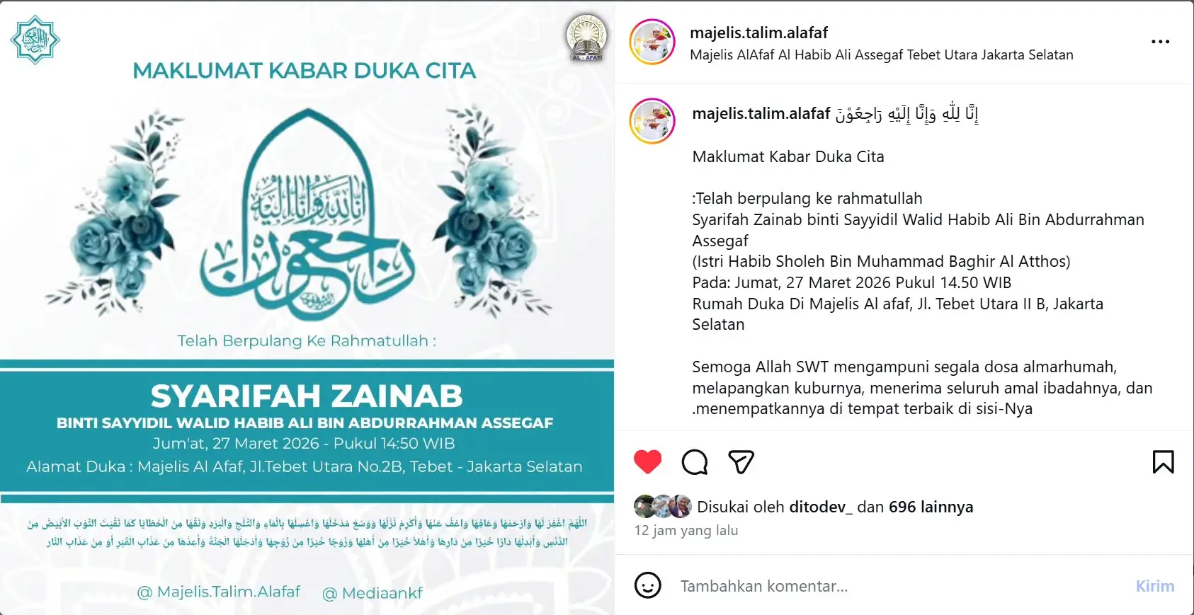 foto berita 1774646789 Innalillahi, Kabar Duka: Syarifah Zainab binti Habib Ali Assegaf Wafat