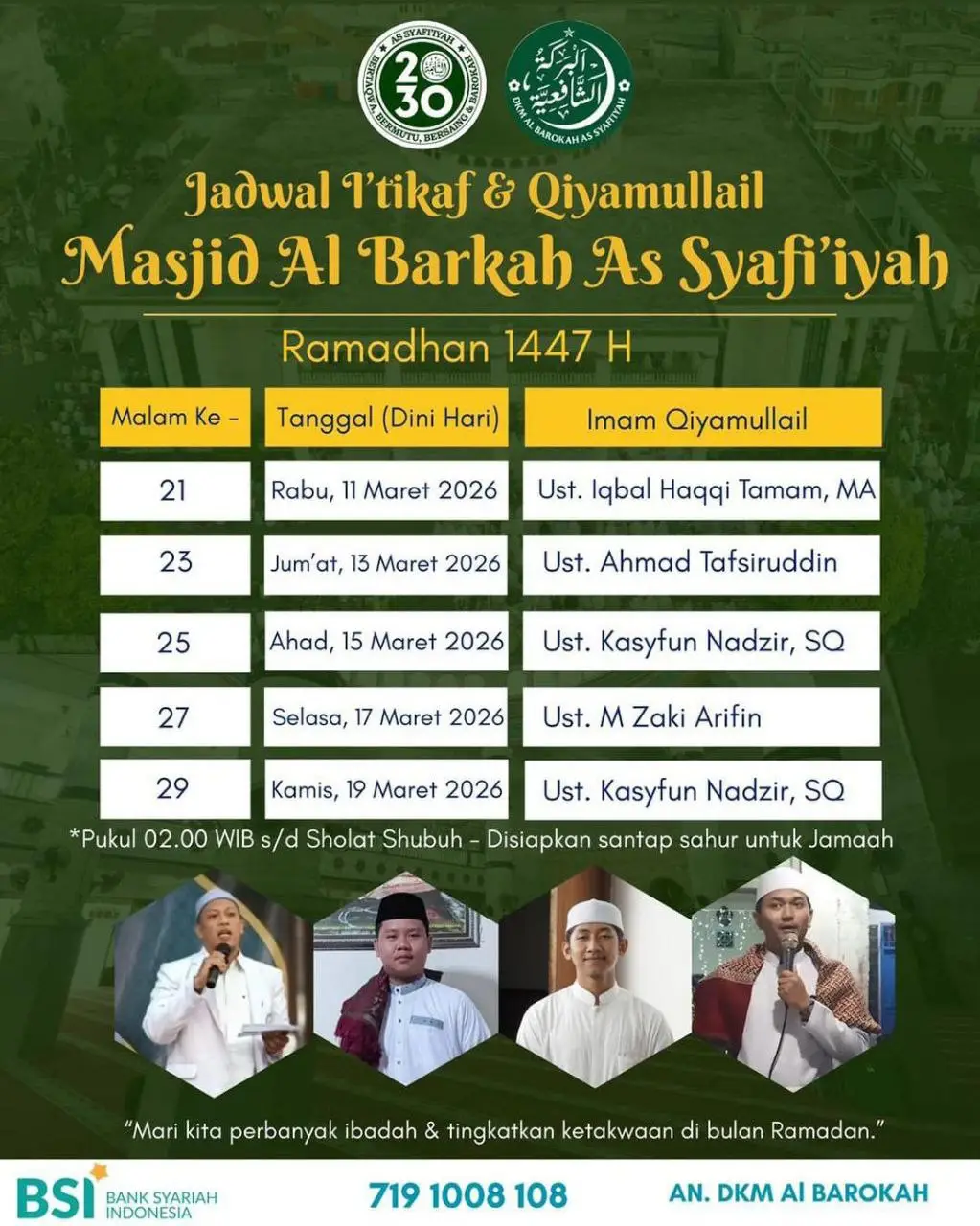 Menjemput Lailatul Qadar: Masjid Al Barkah As Syafi’iyah Gelar Rangkaian Qiyamullail dan Sahur Bersama di Sepuluh Malam Terakhir Ramadhan 1447 H