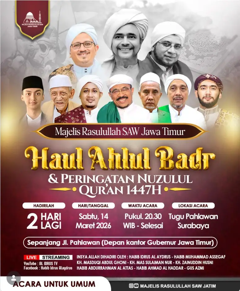 Meneladani Ahlul Badr di Bawah Langit Surabaya: Majelis Rasulullah SAW Jatim Gelar Haul Akbar dan Peringatan Nuzulul Qur’an