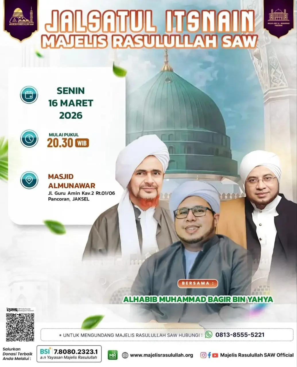 Jadwal Pengajian Rutin Jalsatul Itsnain Majelis Rasulullah SAW di Jakarta, 16 Maret 2026