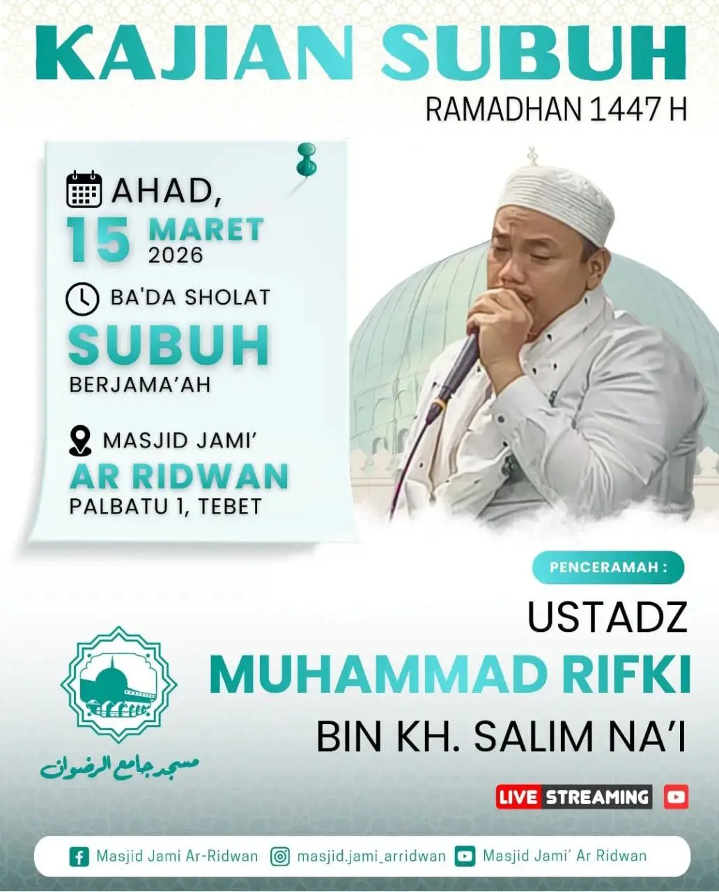 Menyambut Fajar Ramadhan 1447 H: Pengajian Subuh Penuh Barokah di Masjid Jami’ Ar Ridwan, Tebet
