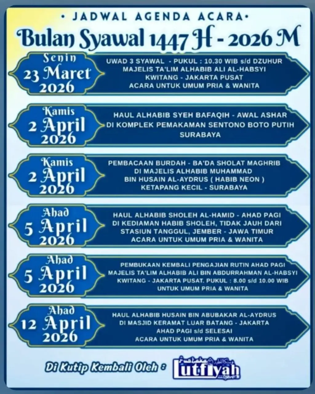Jadwal Lengkap Majelis dan Haul Akbar di Bulan Syawal 1447 H / 2026 M: Jakarta, Surabaya, hingga Jember
