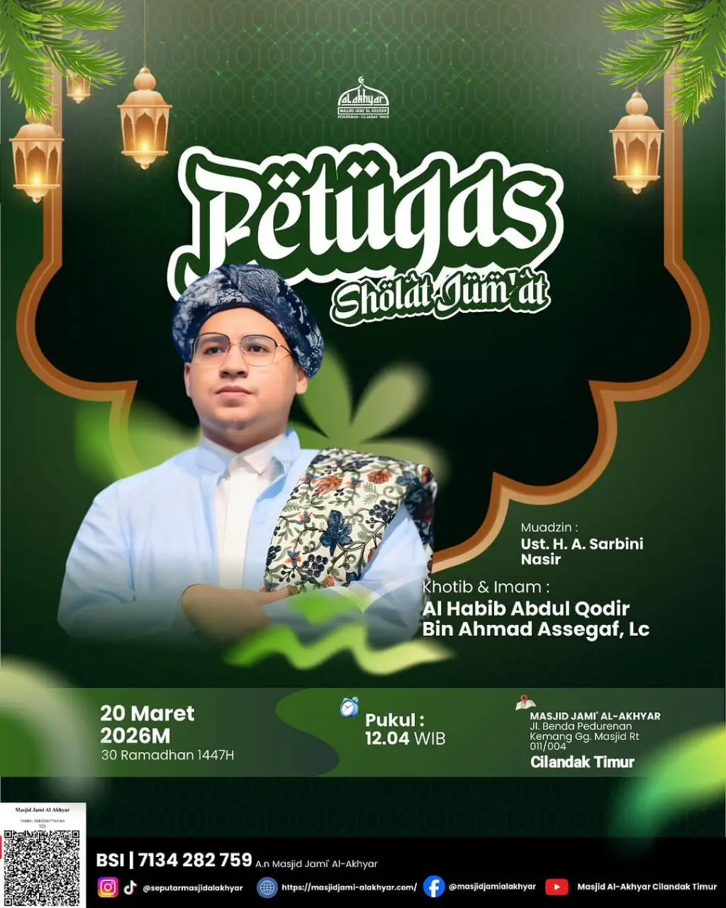 Meraih Berkah Jumat Pamungkas Ramadhan 1447 H di Masjid Al-Akhyar Kemang bersama Habib Abdul Qodir Assegaf