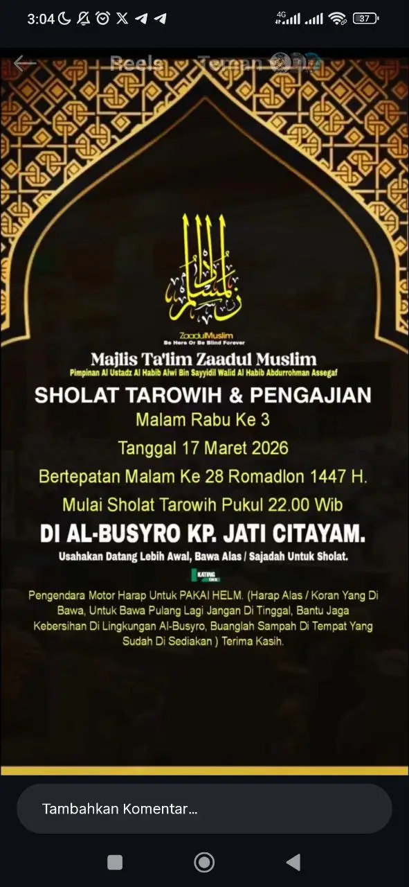 Gema Malam Ke-28 Ramadan: Zaadul Muslim & Habib Alwi Assegaf Gelar Tarawih dan Pengajian di Al-Busyro