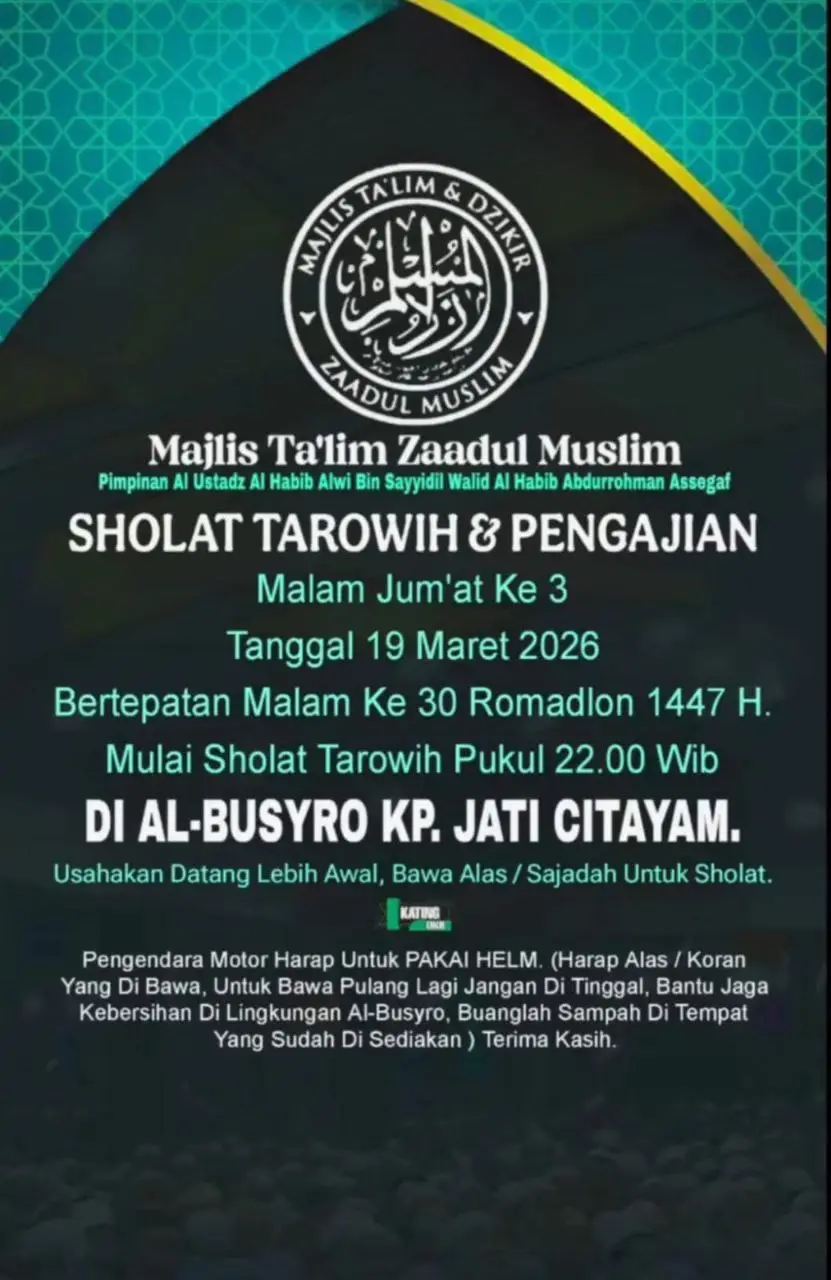Majelis Zaadul Muslim Gelar Sholat Tarawih dan Pengajian Akbar di Malam Terakhir Ramadhan 1447 H