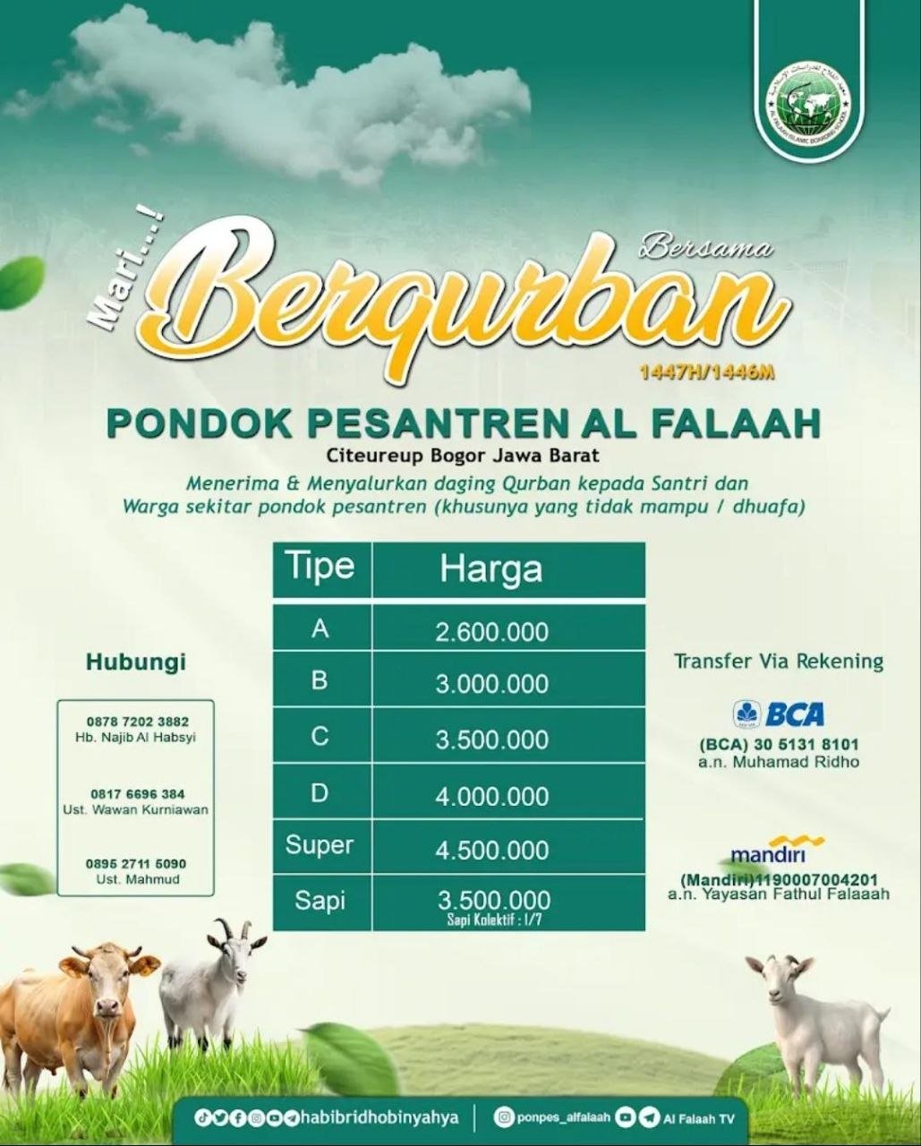 Program Kurban Ponpes Al Falaah Citeureup: Bahagiakan Santri & Dhuafa