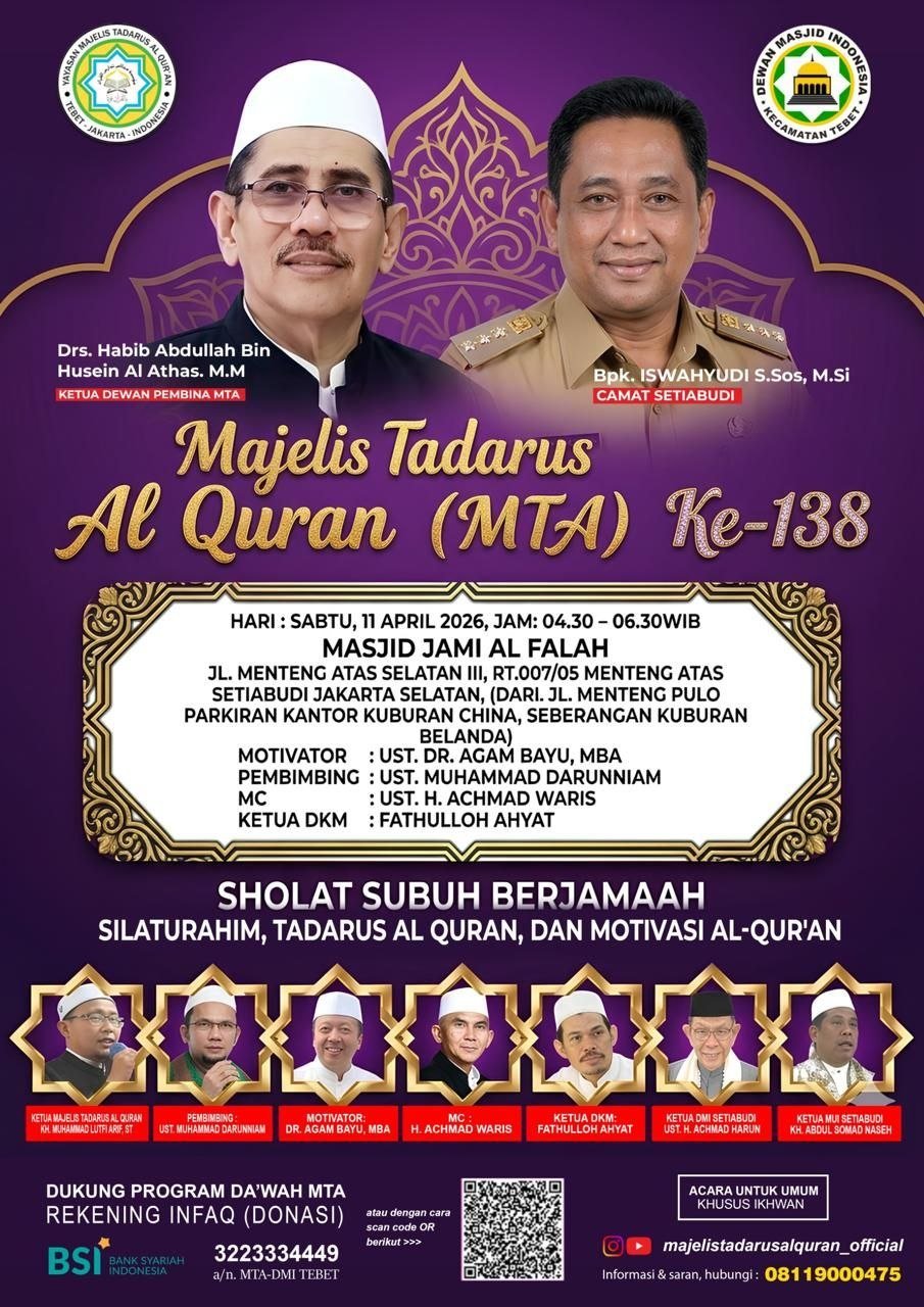 Jadwal Pengajian Subuh: Majelis Tadarus Al-Qur’an ke-138 di Jakarta Selatan
