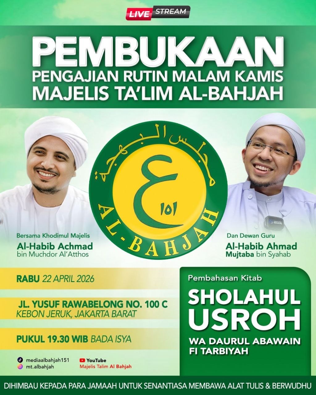 Pembukaan Pengajian Rutin Malam Kamis Majelis Ta’lim Al-Bahjah Jakarta Barat