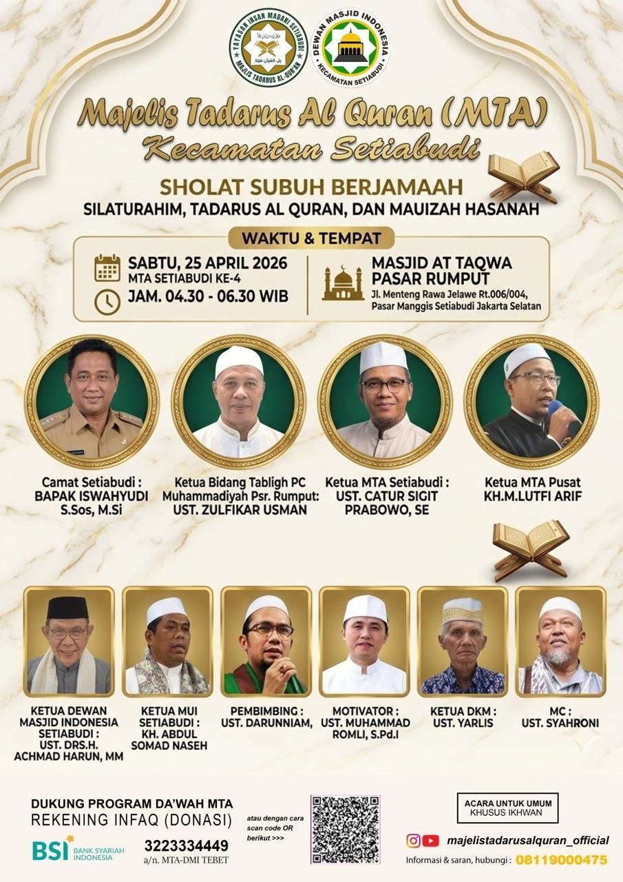Jadwal Pengajian Subuh MTA Setiabudi di Masjid At Taqwa, 25 April 2026