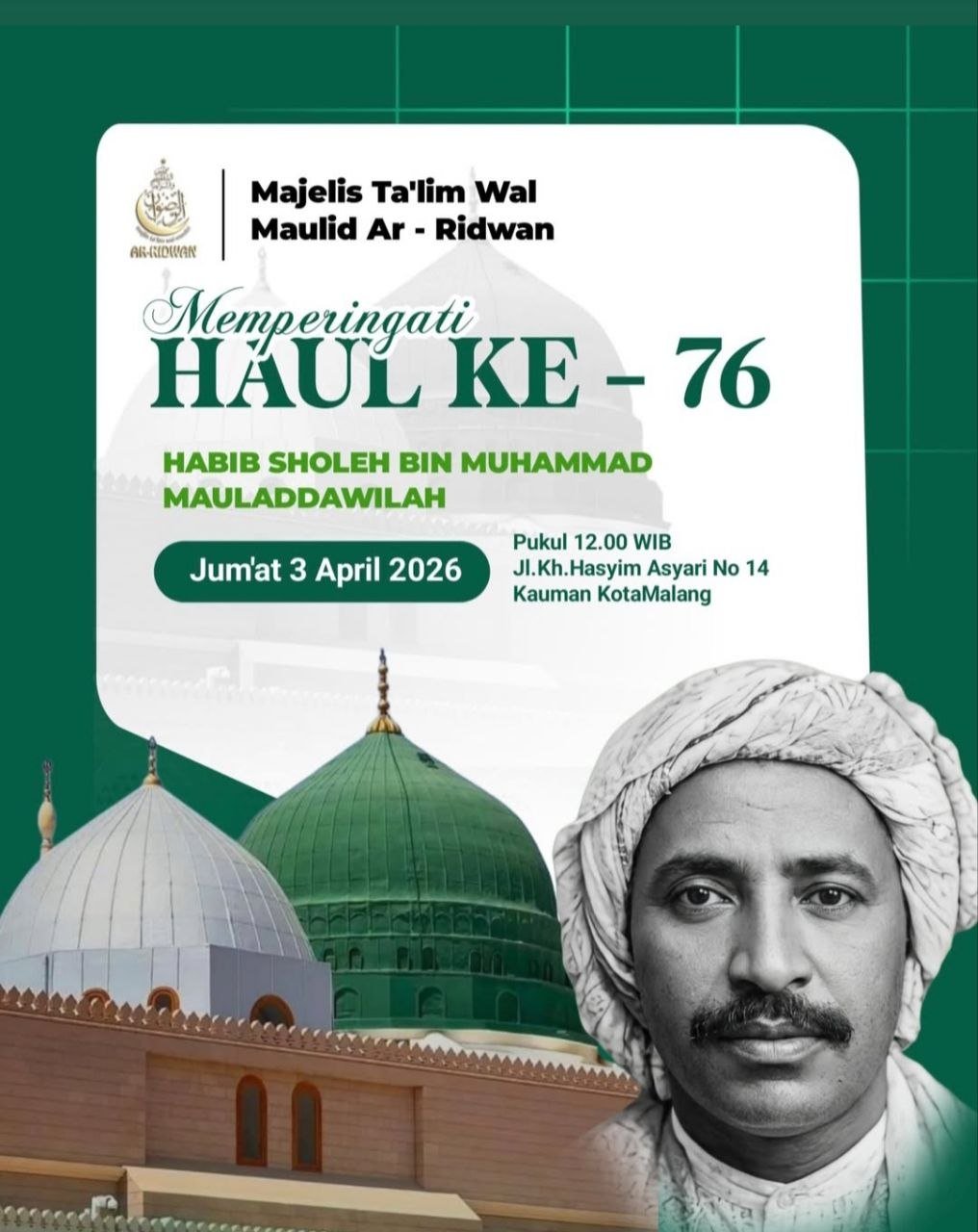 Jadwal Haul Akbar ke-76 Habib Sholeh Mauladdawilah di Malang (2026)