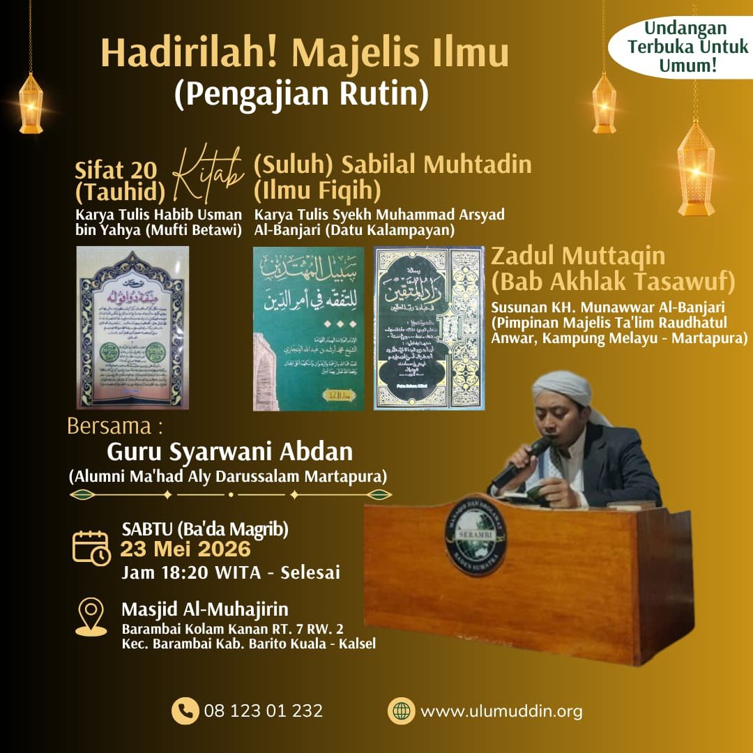 Cari Jadwal Pengajian 23 Majelis Ilmu — Pengajian Rutin Malam Minggu Bersama Guru Syarwani Abdan di Masjid Al-Muhajirin Barambai