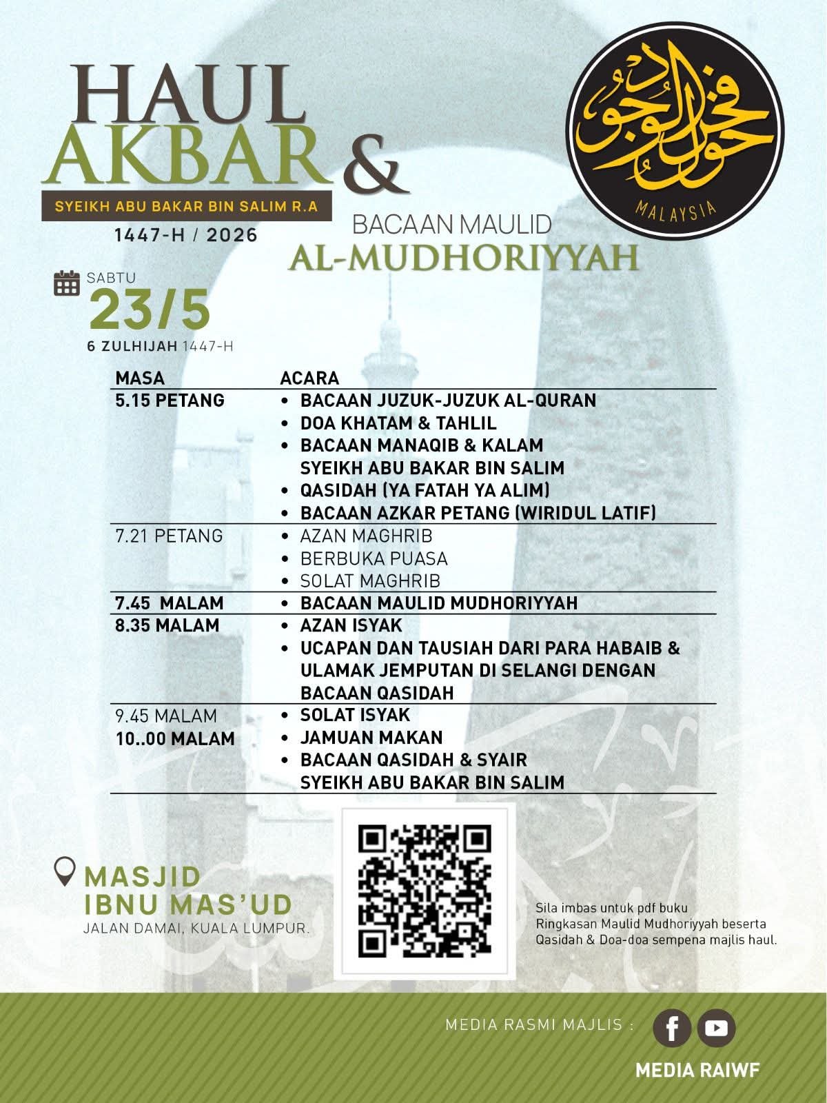 Haul Akbar & Bacaan Maulid Al-Mudhhoriyyah — Masjid Ibnu Mas’ud Kuala Lumpur | 23 Mei 2026