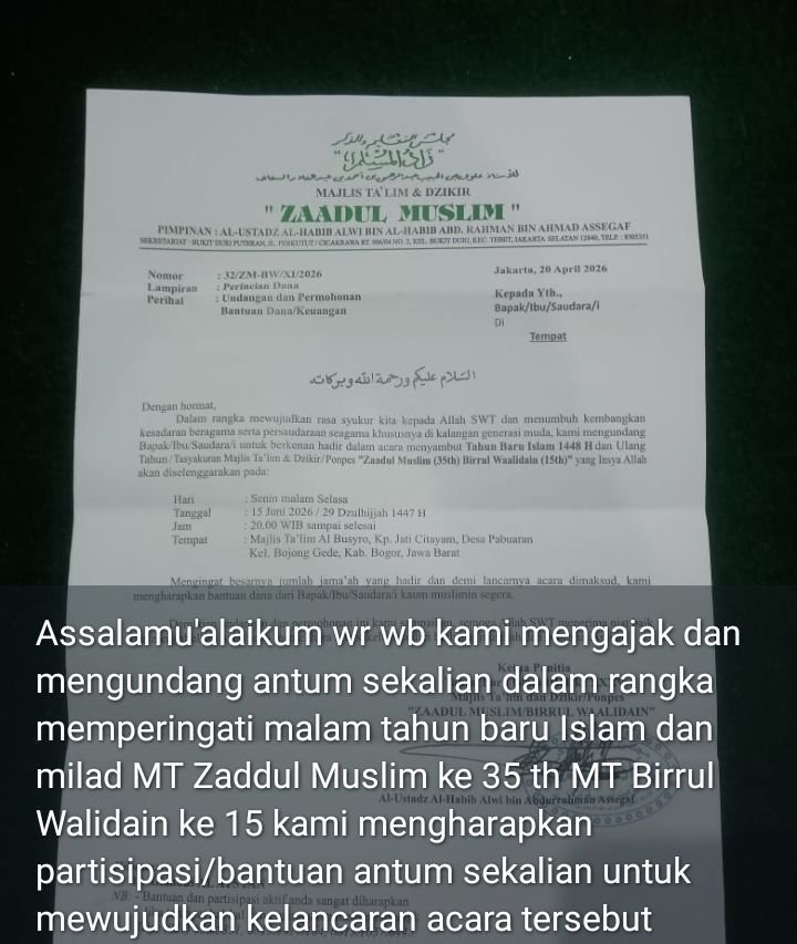 Peringatan Malam 1 Muharram 1448 H & Milad MT Zaddul Muslim ke-35 / MT Birrul Walidain ke-15 — Bersama Al-Ustadz Al-Habib Alwi bin Al-Habib Abd. Rahman bin Ahmad Assegaf