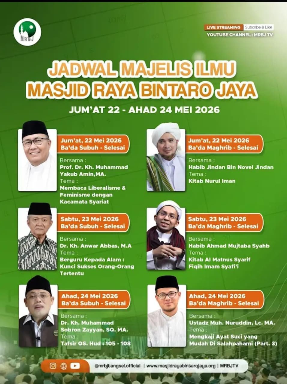 Jadwal Majelis Ilmu Masjid Raya Bintaro Jaya 22-24 Mei 2026