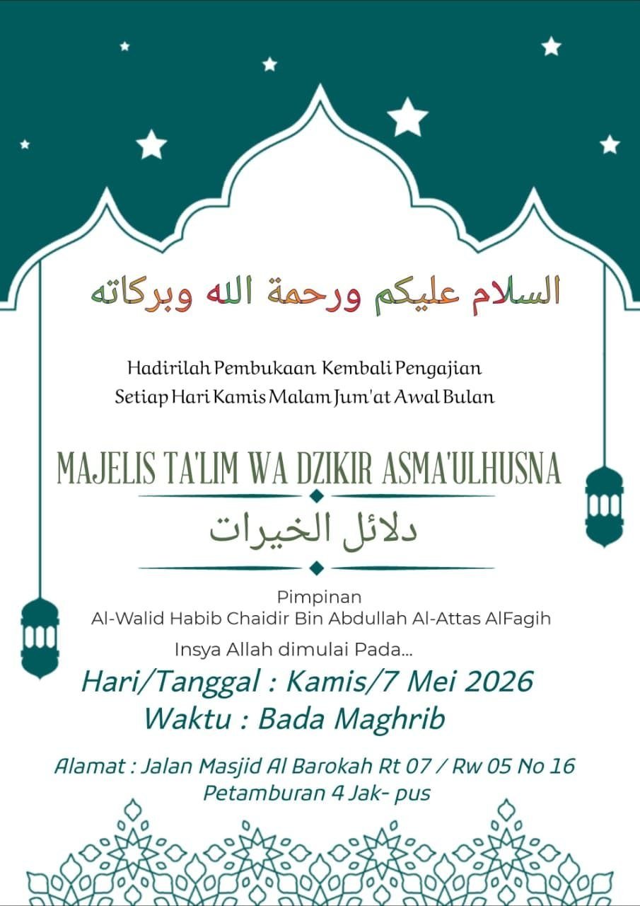 Jadwal Pengajian Dalailul Khairat Petamburan: Majelis Asma’ulhusna Habib Chaidir Al-Attas Kembali Dibuka