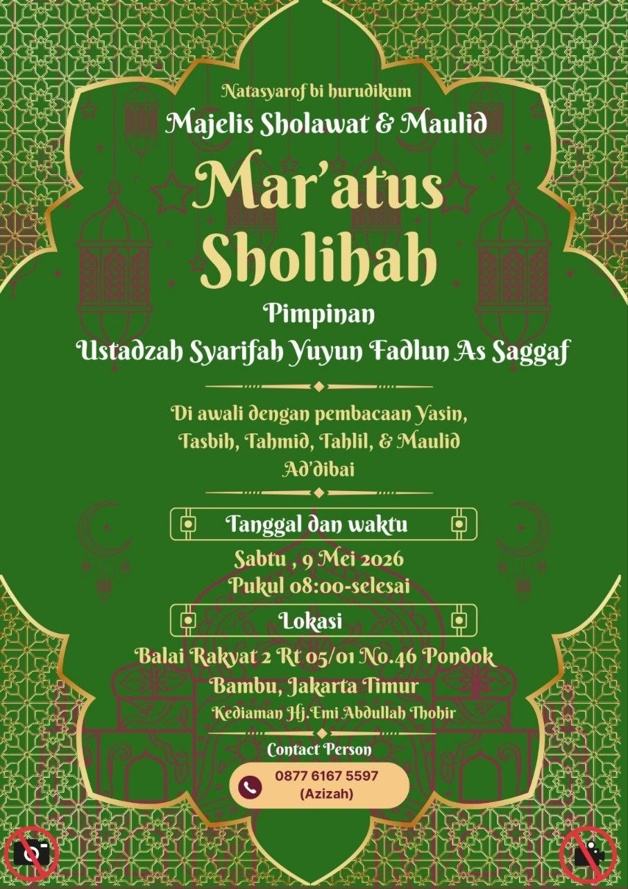 Jadwal Majelis Mar’atus Sholihah 9 Mei 2026 di Pondok Bambu, Jakarta Timur