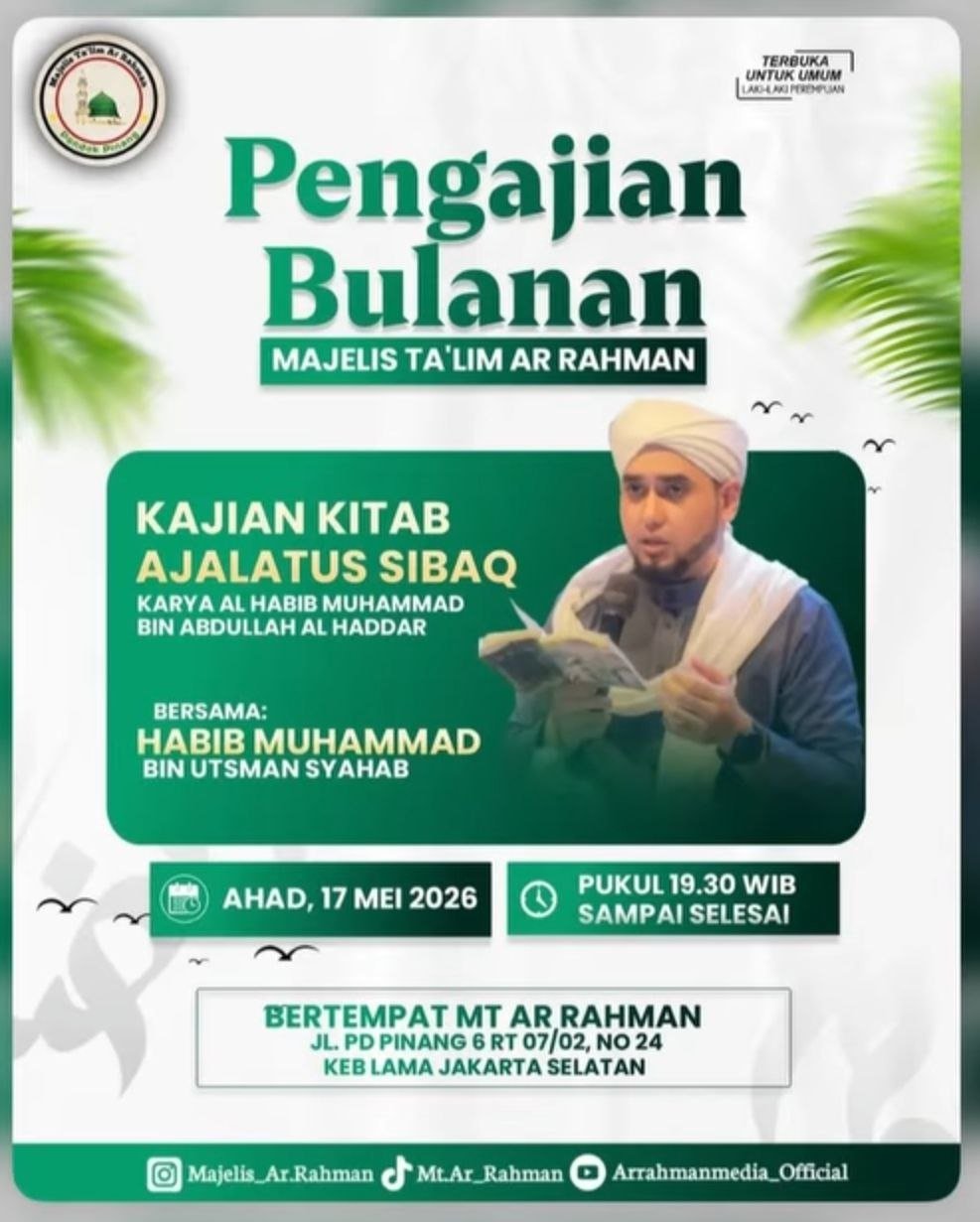 Jadwal Pengajian Kitab Ajalatus Sibaq di MT Ar Rahman Jakarta Selatan
