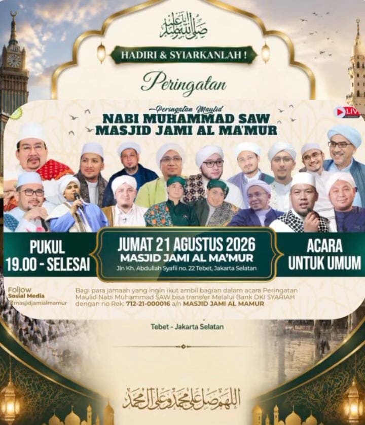 Jadwal Majelis Maulid Nabi 2026 di Masjid Jami Al Mamur, Tebet