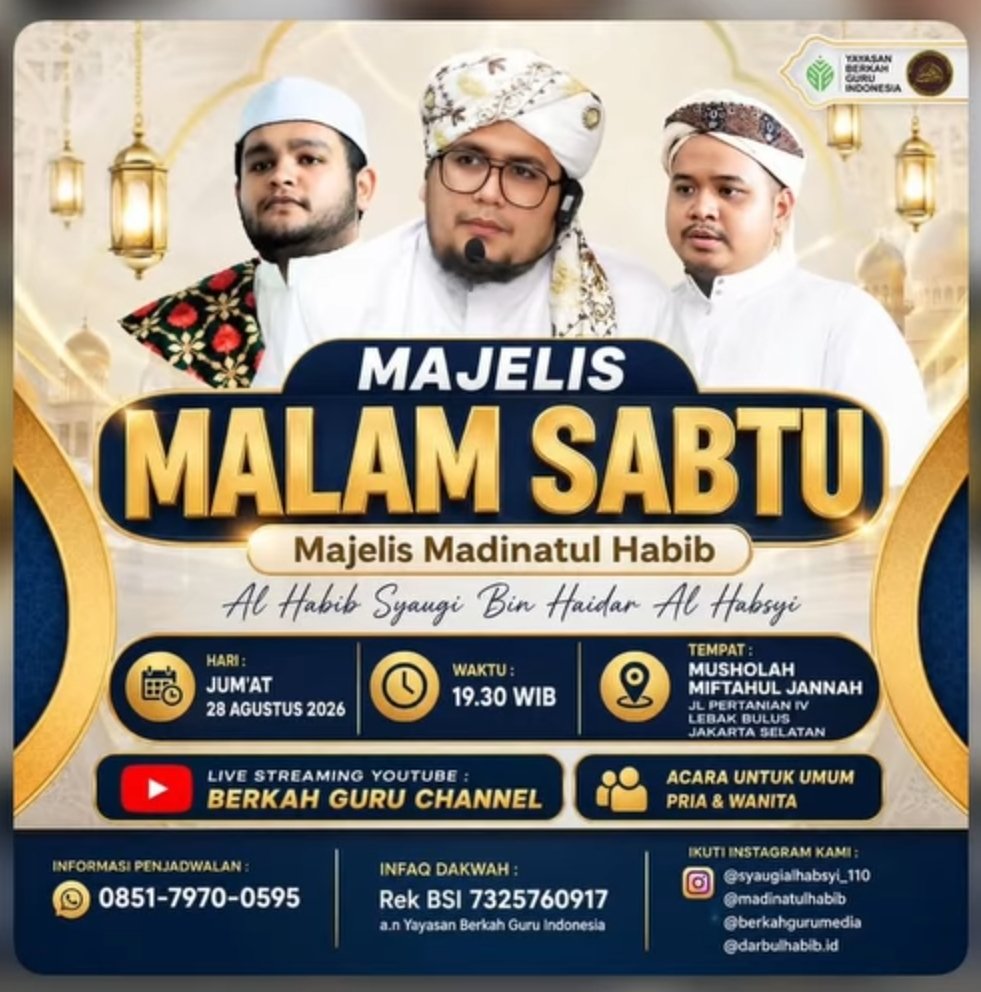 Majelis Malam Sabtu Majelis Madinatul Habib, Al Habib Syaugi Bin Haidar Al Habsyi -…
