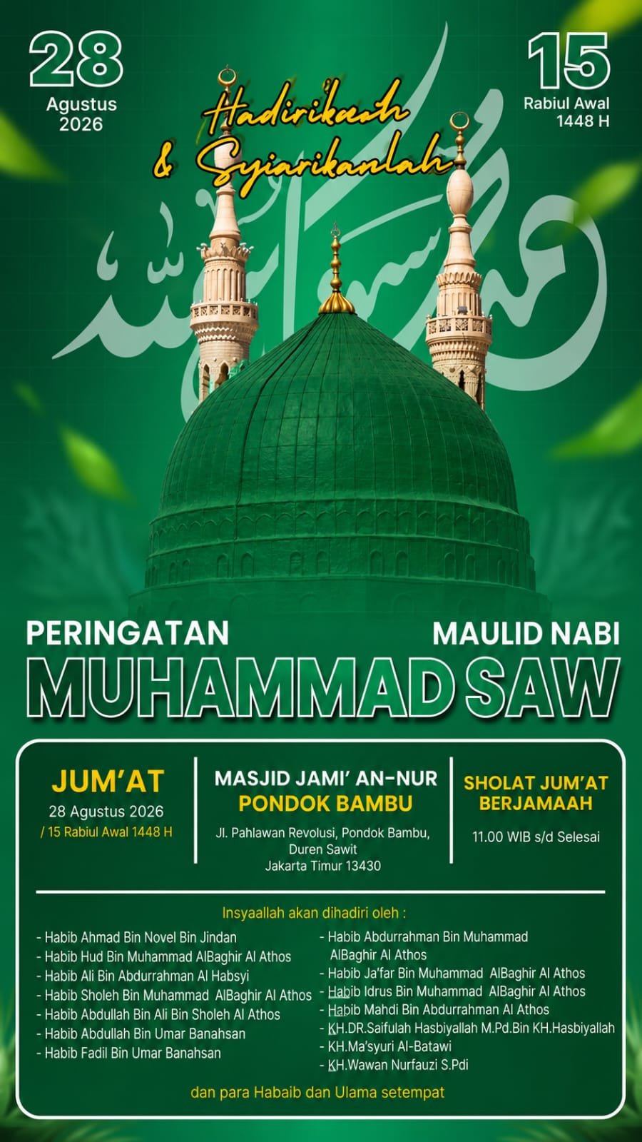 Maulid Nabi SAW, Habib Ahmad Bin Novel Bin Jindan dkk. – Duren Sawit, Jakarta Timur…