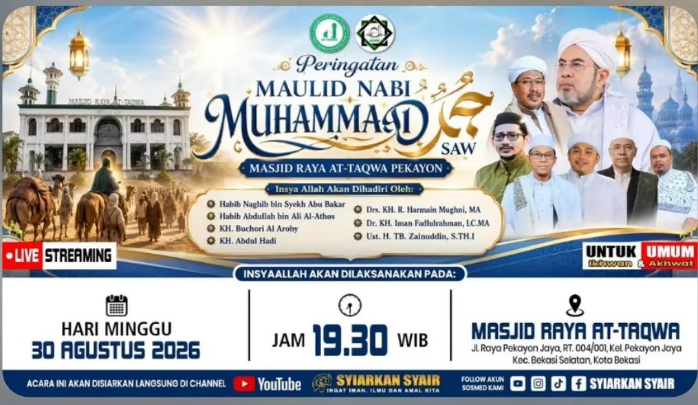 Maulid Nabi SAW, Habib Naghib bin Syekh Abu Bakar dkk. – Kota Bekasi (30-08-2026)