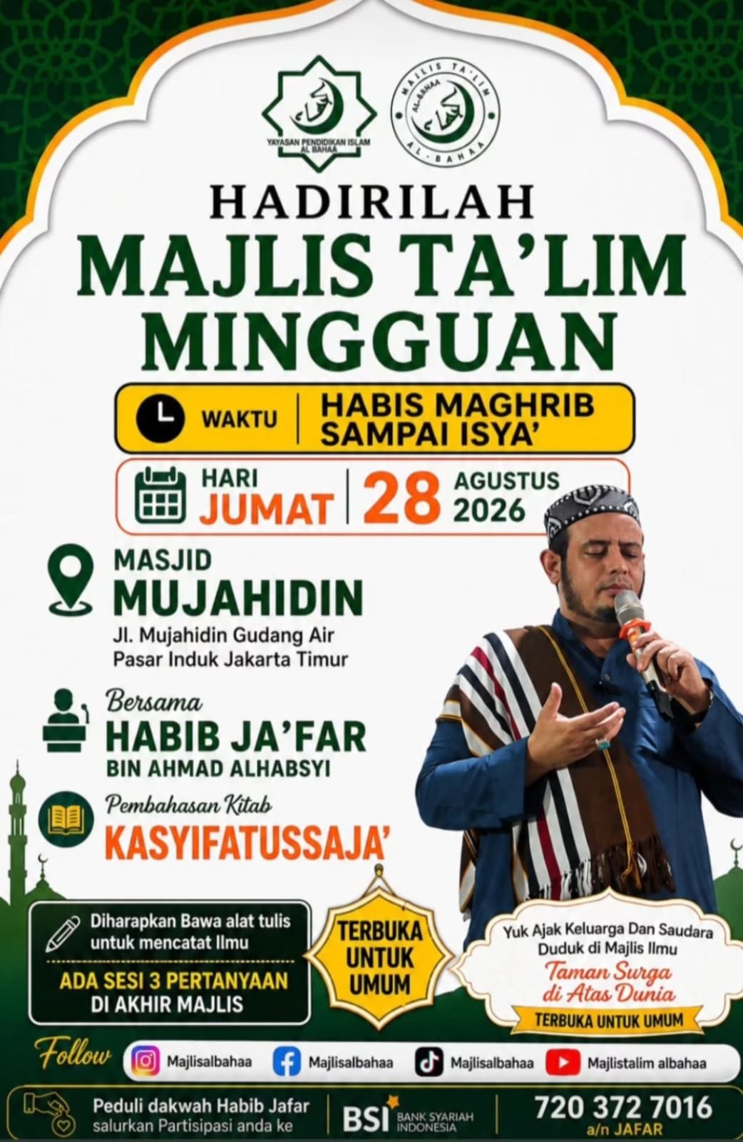 Majlis Talim Mingguan, Habib Jafar bin Ahmad Alhabsyi – Pasar Induk, Jakarta Timur…