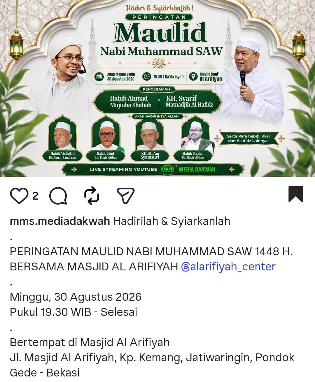 Maulid Nabi SAW 1448 H, Habib Ahmad Mujtaba Shahab dkk. – Bekasi (30-08-2026)