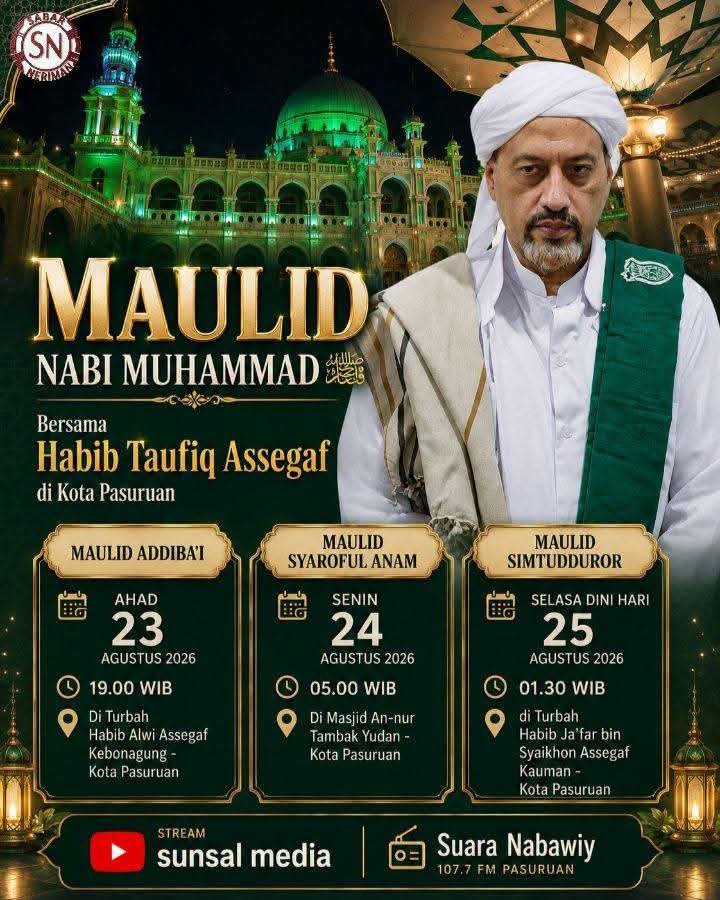 Maulid Nabi SAW, Habib Taufiq Assegaf – Kota Pasuruan (23-08-2026)
