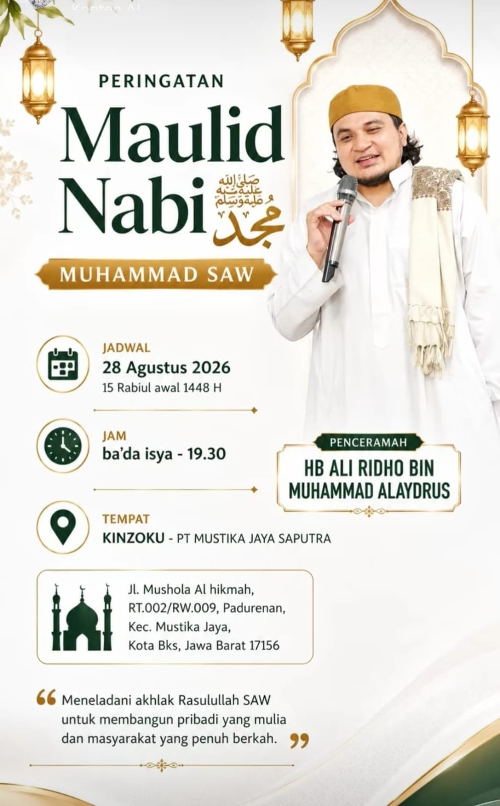 Maulid Nabi SAW, HB ALI RIDHO BIN MUHAMMAD ALAYDRUS – Kota Bekasi (28-08-2026)