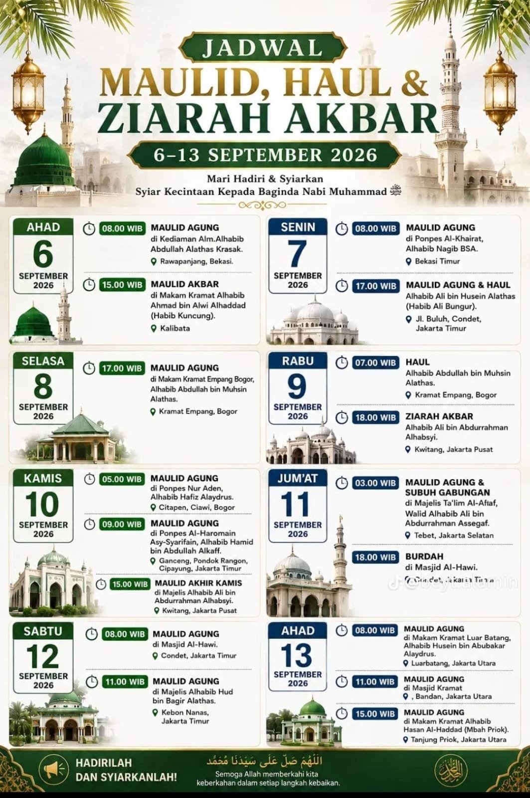 Jadwal Maulid, Haul dan Ziarah Akbar 6-13 September 2026