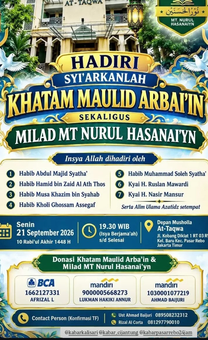 Khatam Maulid Arbai’in Sekaligus Milad MT Nurul Hasanai’yn, Habib Abdul Majid Syatha’…