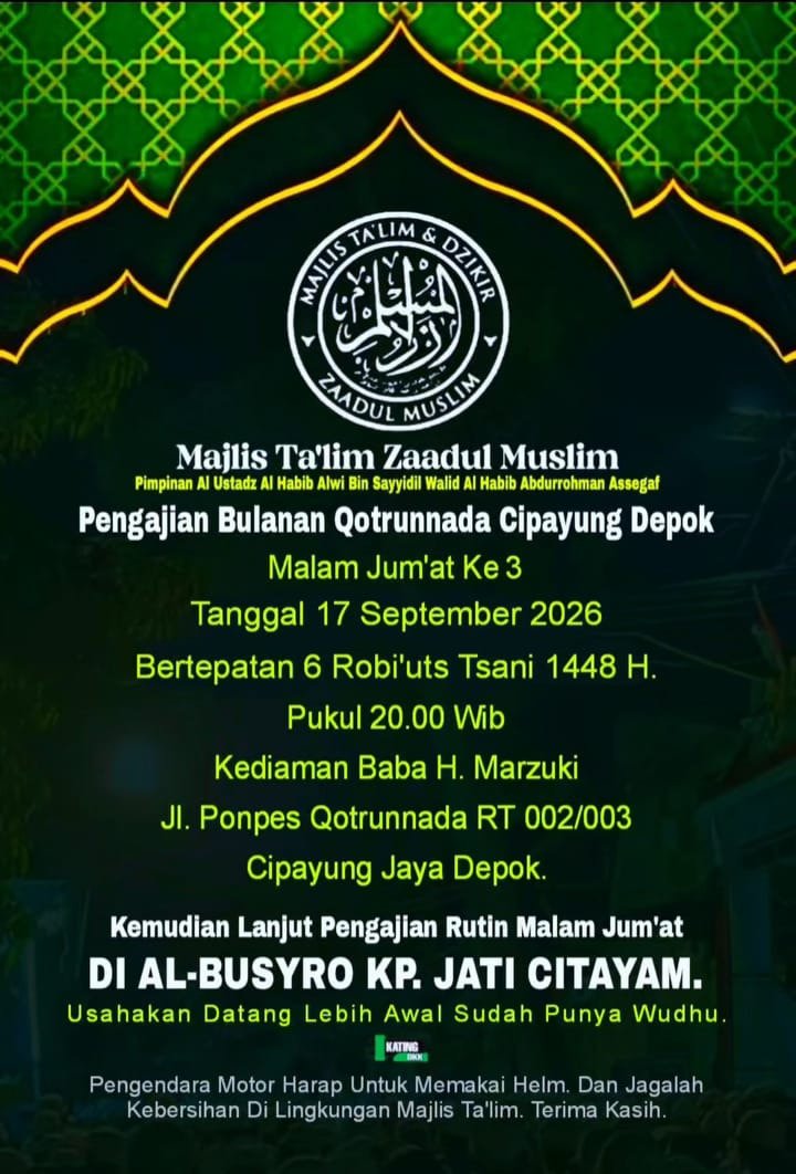 Pengajian Bulanan Qotrunnada Cipayung Depok, Al Ustadz Al Habib Alwi Bin Sayyidil…