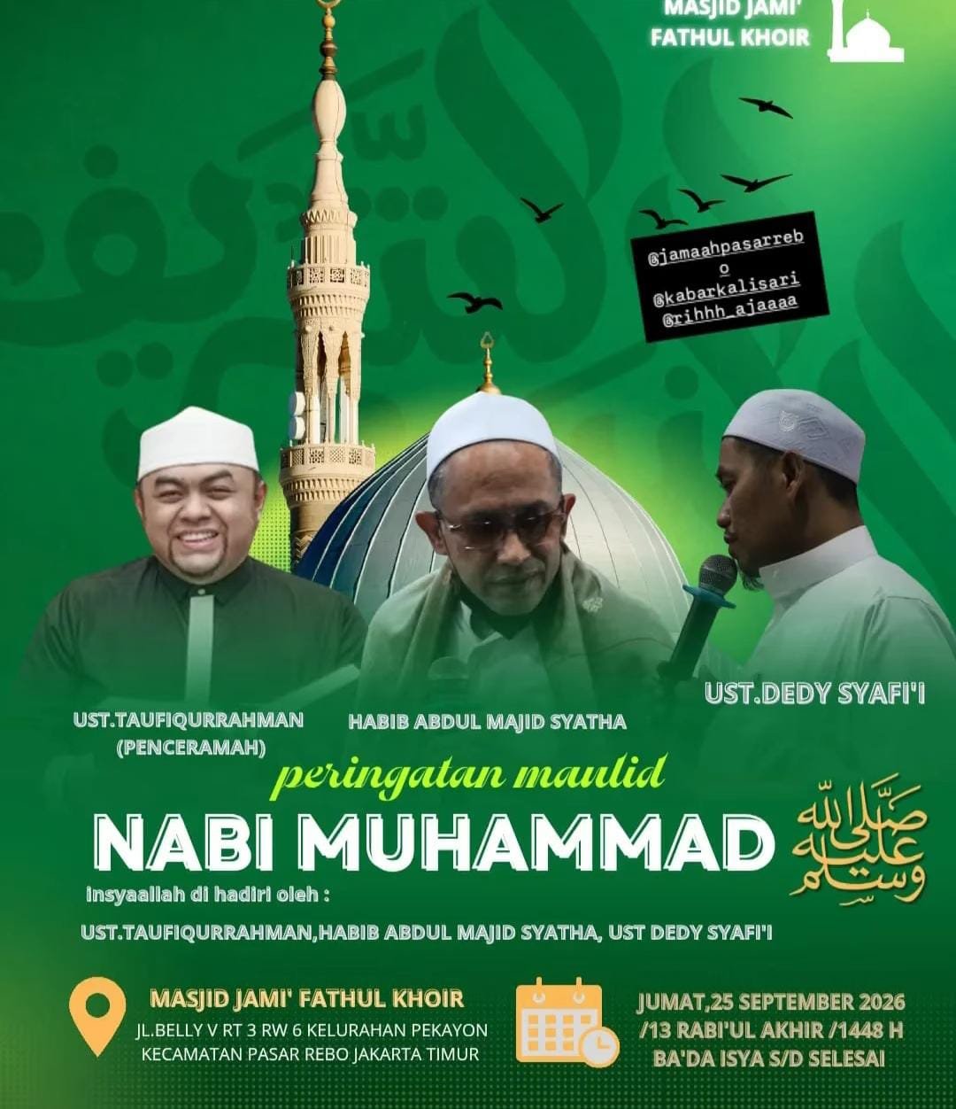 Maulid Nabi SAW, Ust. Taufiqurrahman – Kecamatan Pasar Rebo, Jakarta Timur (25-09-2026)