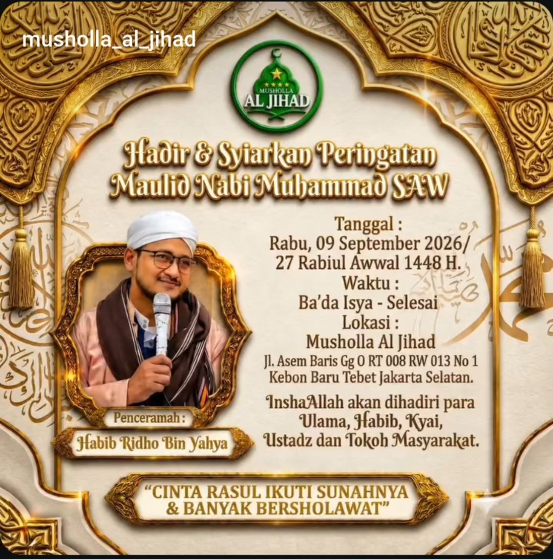 Maulid Nabi SAW, Habib Ridho Bin Yahya – Tebet, Jakarta Selatan (09-09-2026)