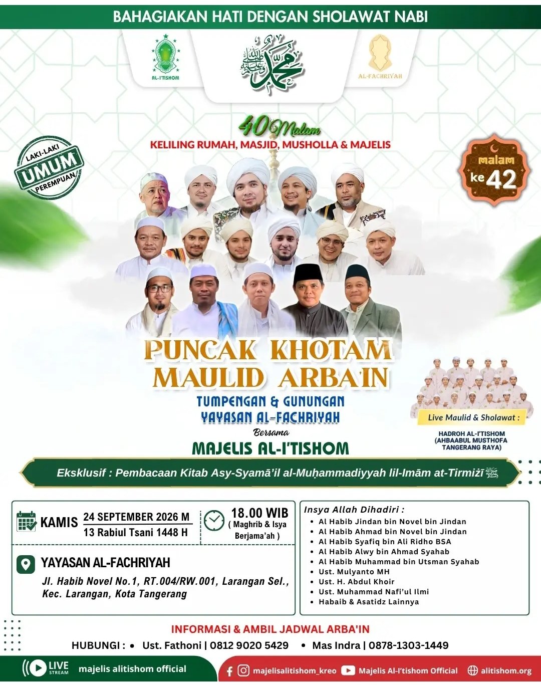 Puncak Khotam Maulid Arbain, Al Habib Jindan bin Novel bin Jindan dkk. – Tangerang (24-09-2026)