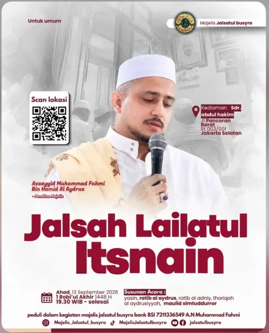 Jalsah Lailatul Itsnain, Assayyid Muhammad Fahmi Bin Hamid Al Aydrus – Jl Pancoran…