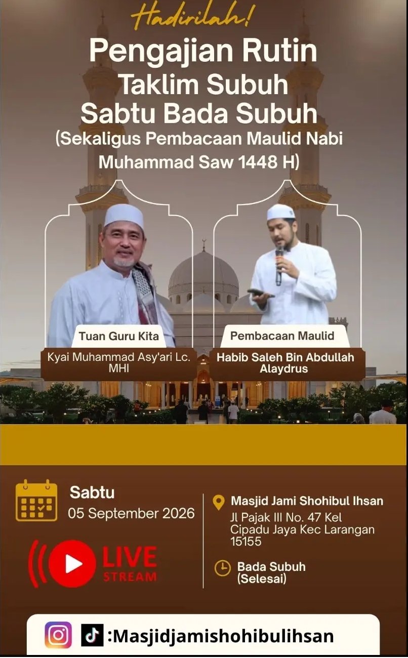 Pengajian Rutin Taklim Subuh Sekaligus Pembacaan Maulid Nabi SAW 1448 H, Kyai Muhammad…