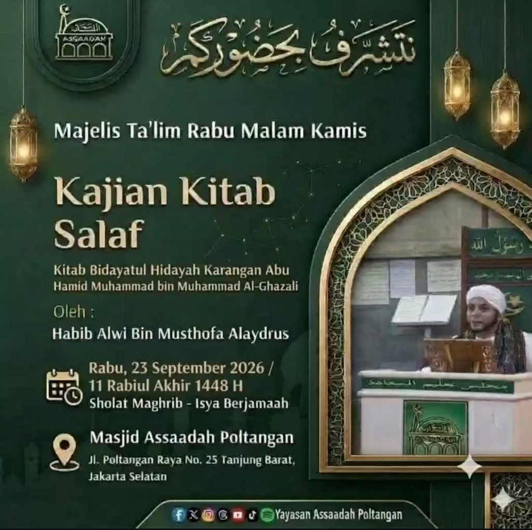Majelis Ta’lim Rabu Malam Kamis Pembacaan Kitab Bidayatul Hidayah, Habib Alwi Bin…