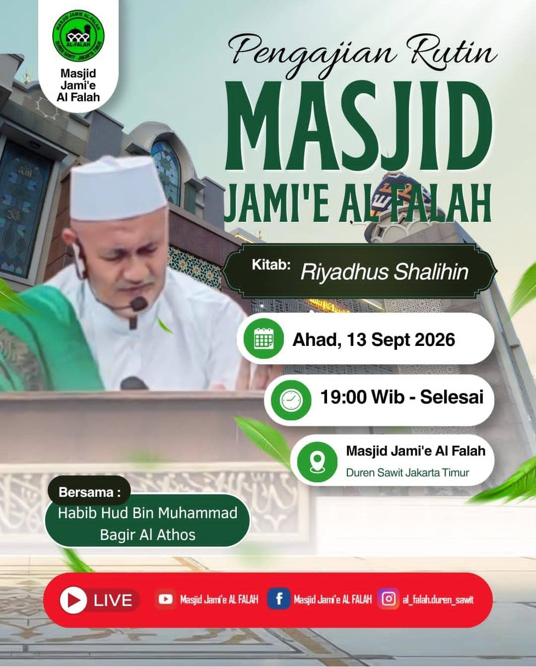 Pengajian Rutin Masjid Jamie Al Falah, Habib Hud Bin Muhammad Bagir Al Athos – Duren…