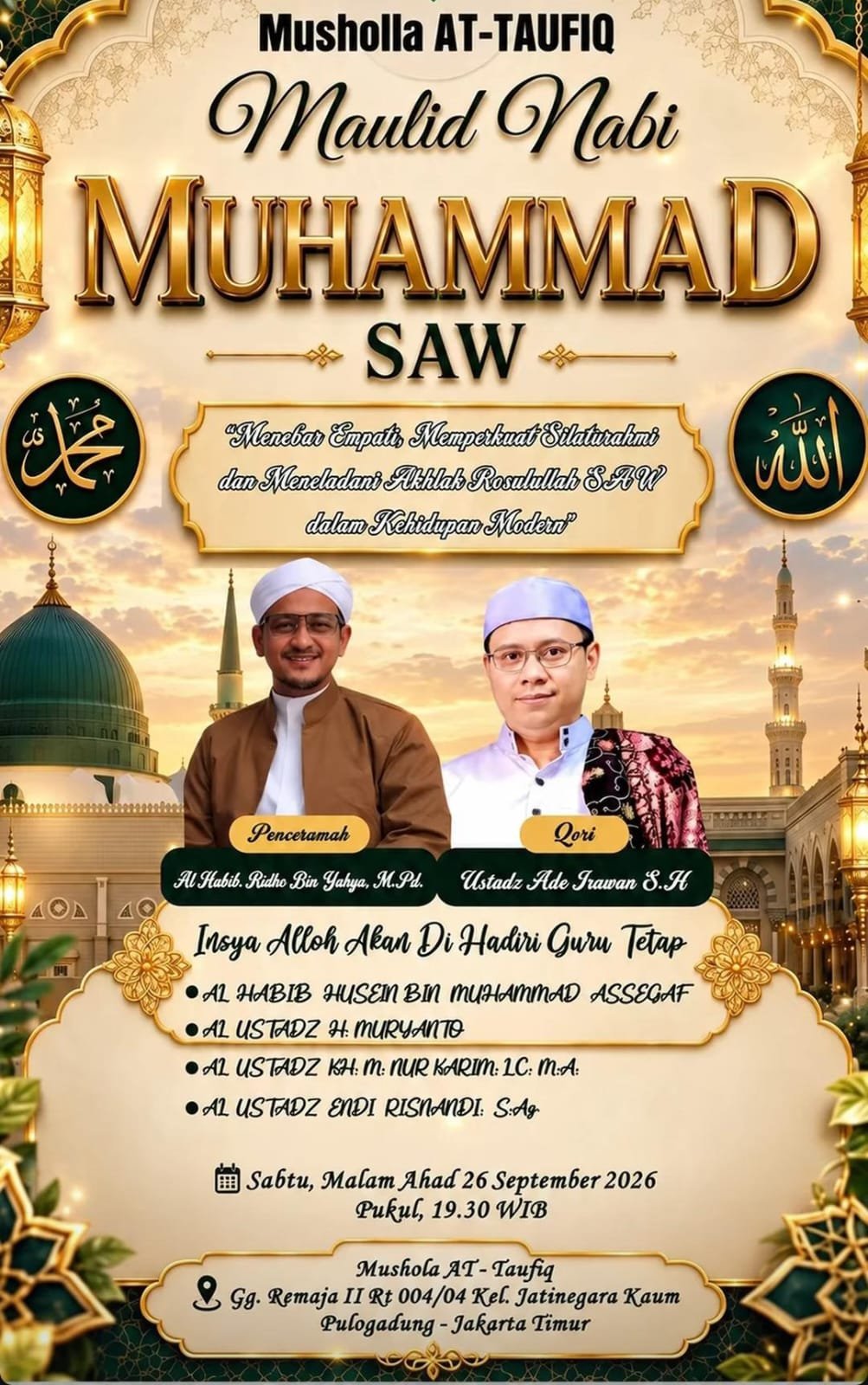 Maulid Nabi SAW, Al Habib Ridho Bin Yahya dkk. – Pulogadung, Jakarta Timur (26-09-2026)