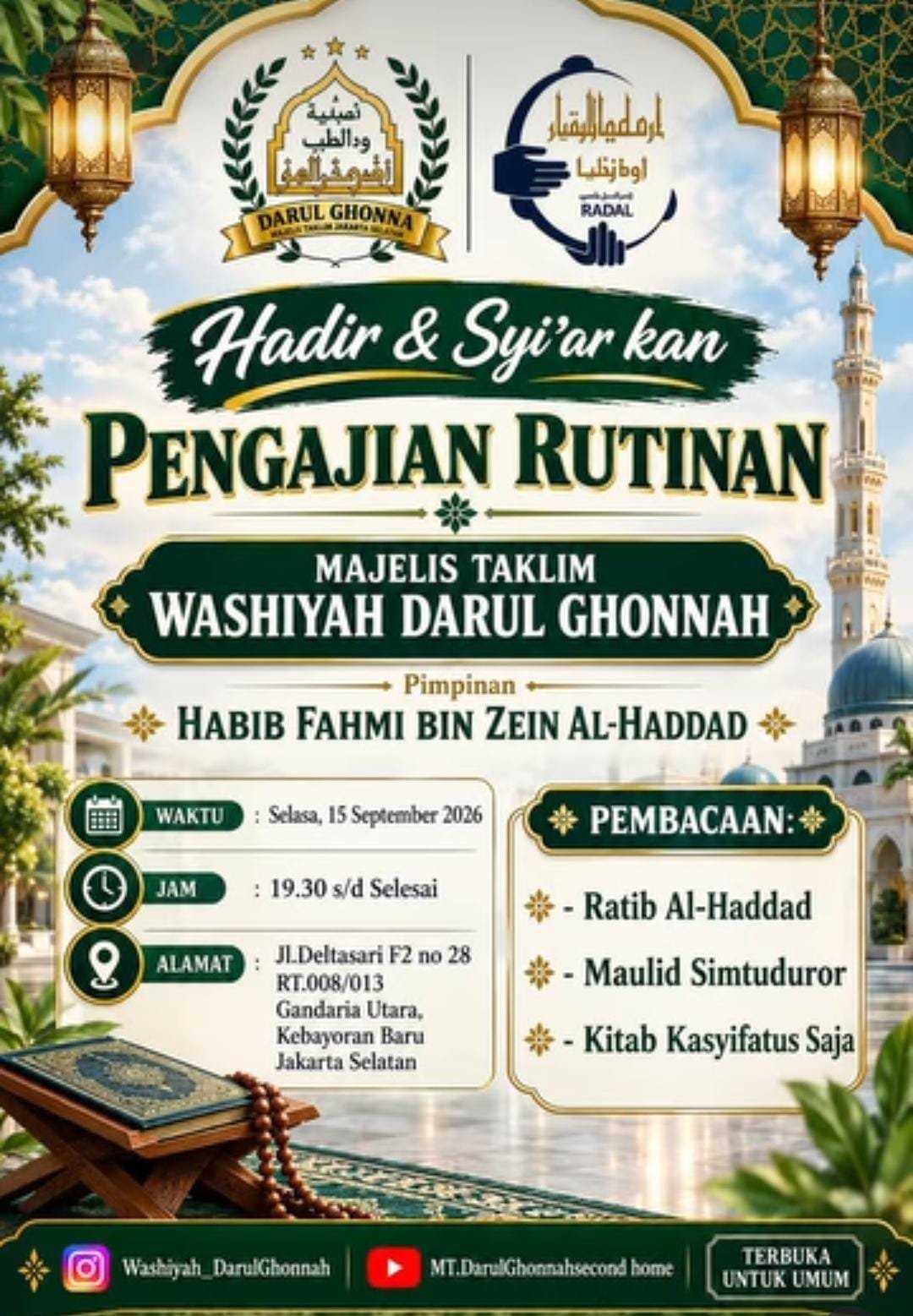 Pengajian Rutinan Majelis Taklim Washiyah Darul Ghonnah, Habib Fahmi bin Zein…