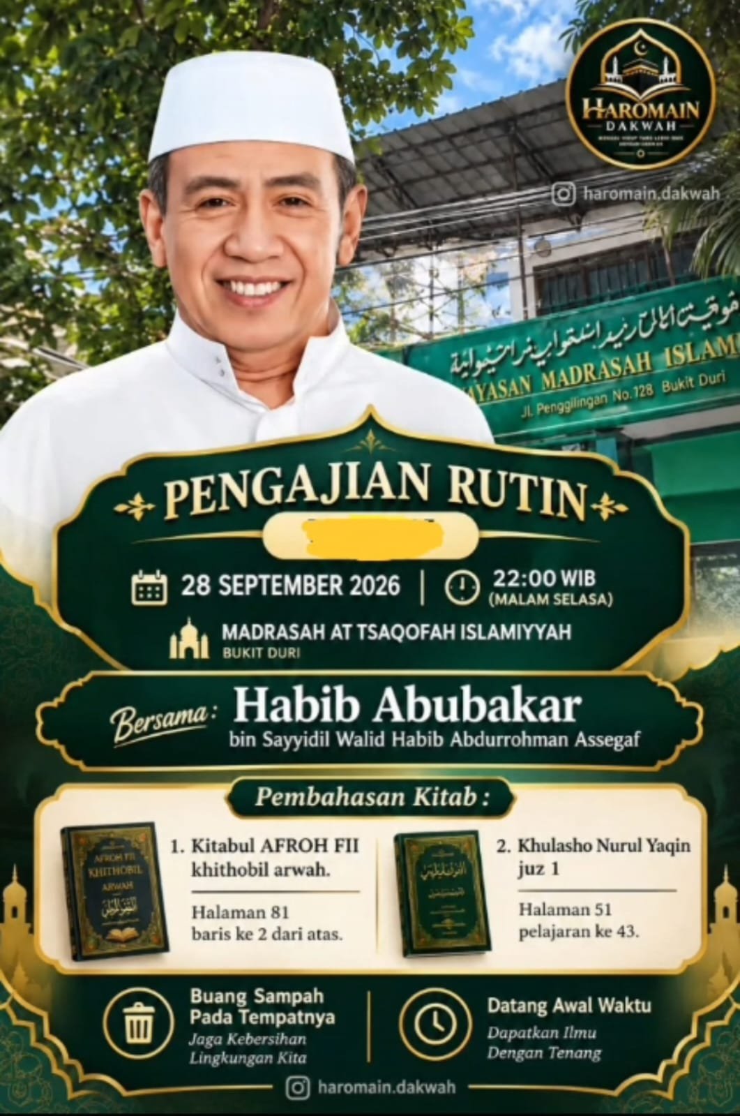 Pengajian Rutin, Habib Abubakar bin Sayyidil Walid Habib Abdurrohman Assegaf – Bukit…
