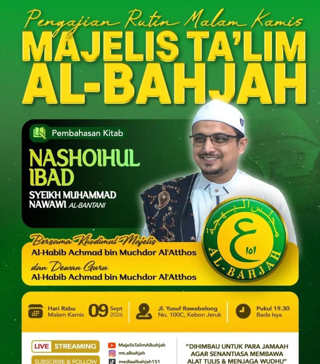 Pengajian Rutin Malam Kamis Majelis Talim Al-Bahjah, Al-Habib Achmad bin Muchdor…