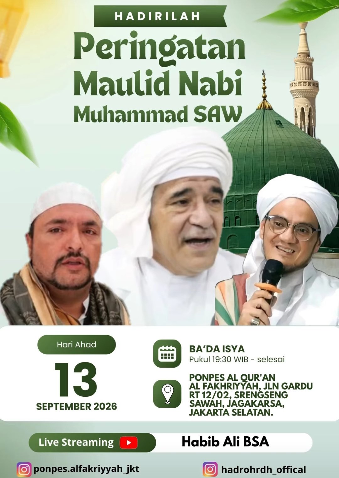 Maulid Nabi SAW, Habib Ali BSA – Jagakarsa, Jakarta Selatan (13-09-2026)