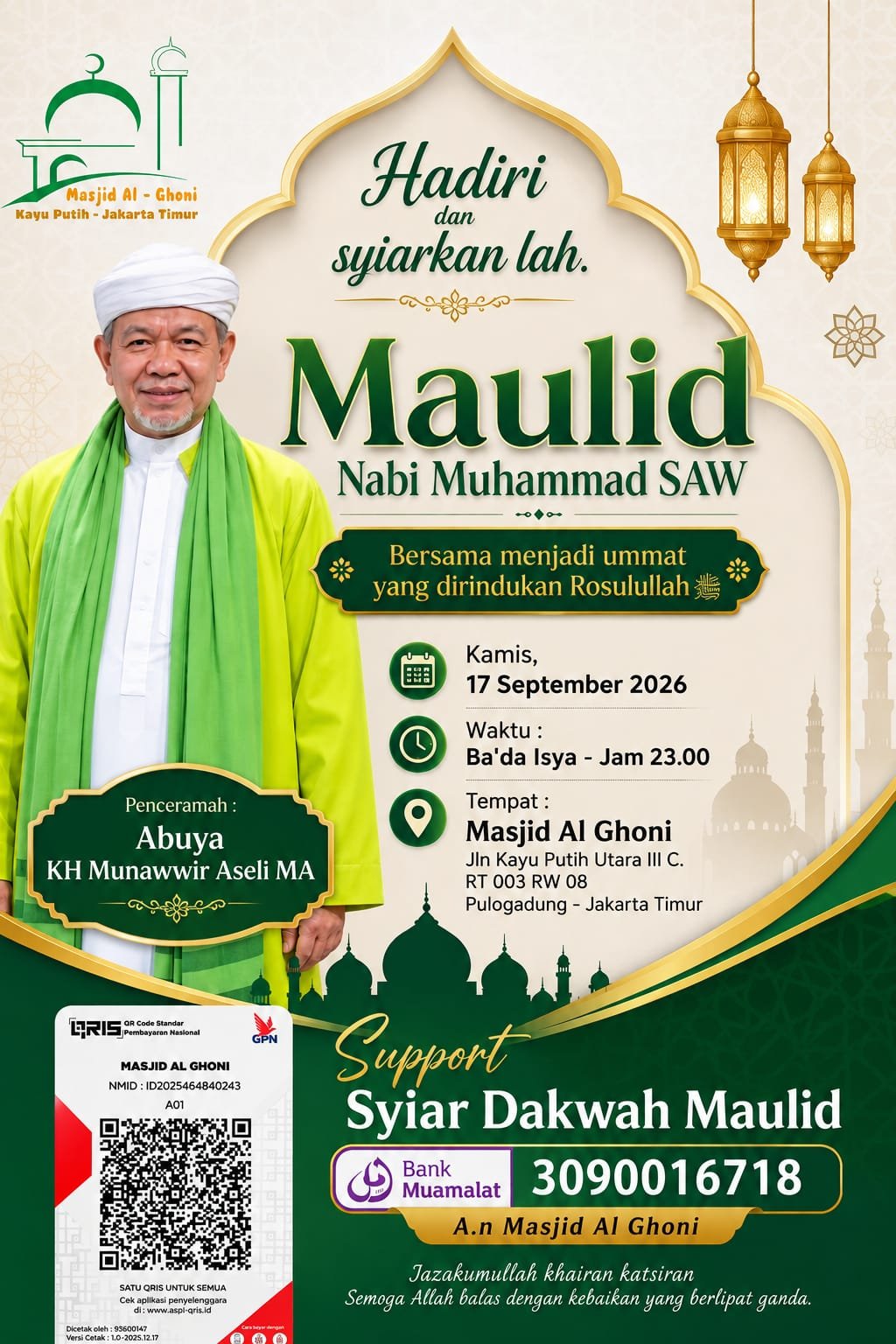 Maulid Nabi SAW, Abuya KH Munawwir Aseli MA – Pulogadung, Jakarta Timur (17-09-2026)