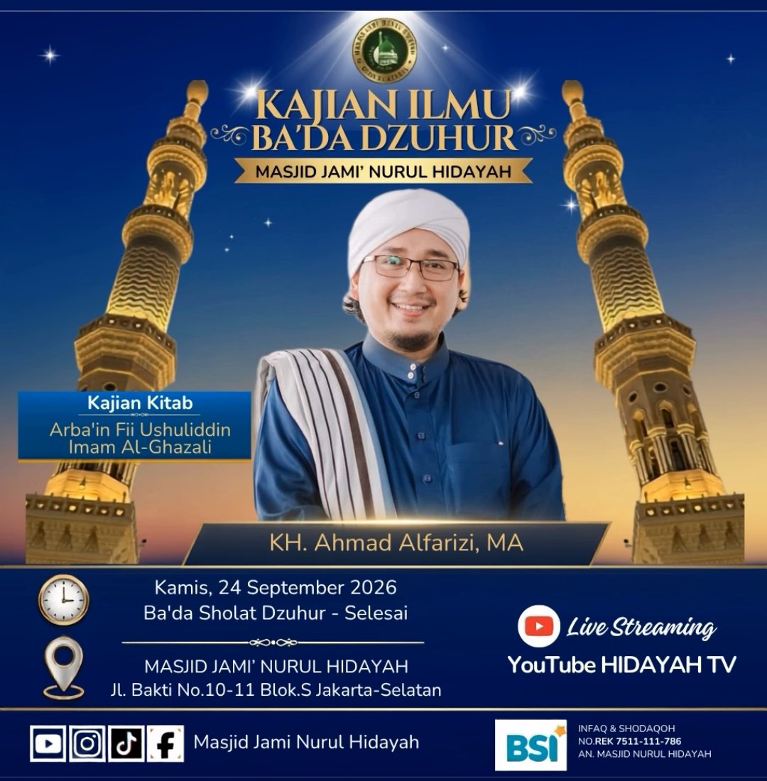 Majelis Ilmu Ba’da Dzuhur, KH. Ahmad Alfarizi dkk. – Masjid Jami’ Nurul Hidayah, Jl….