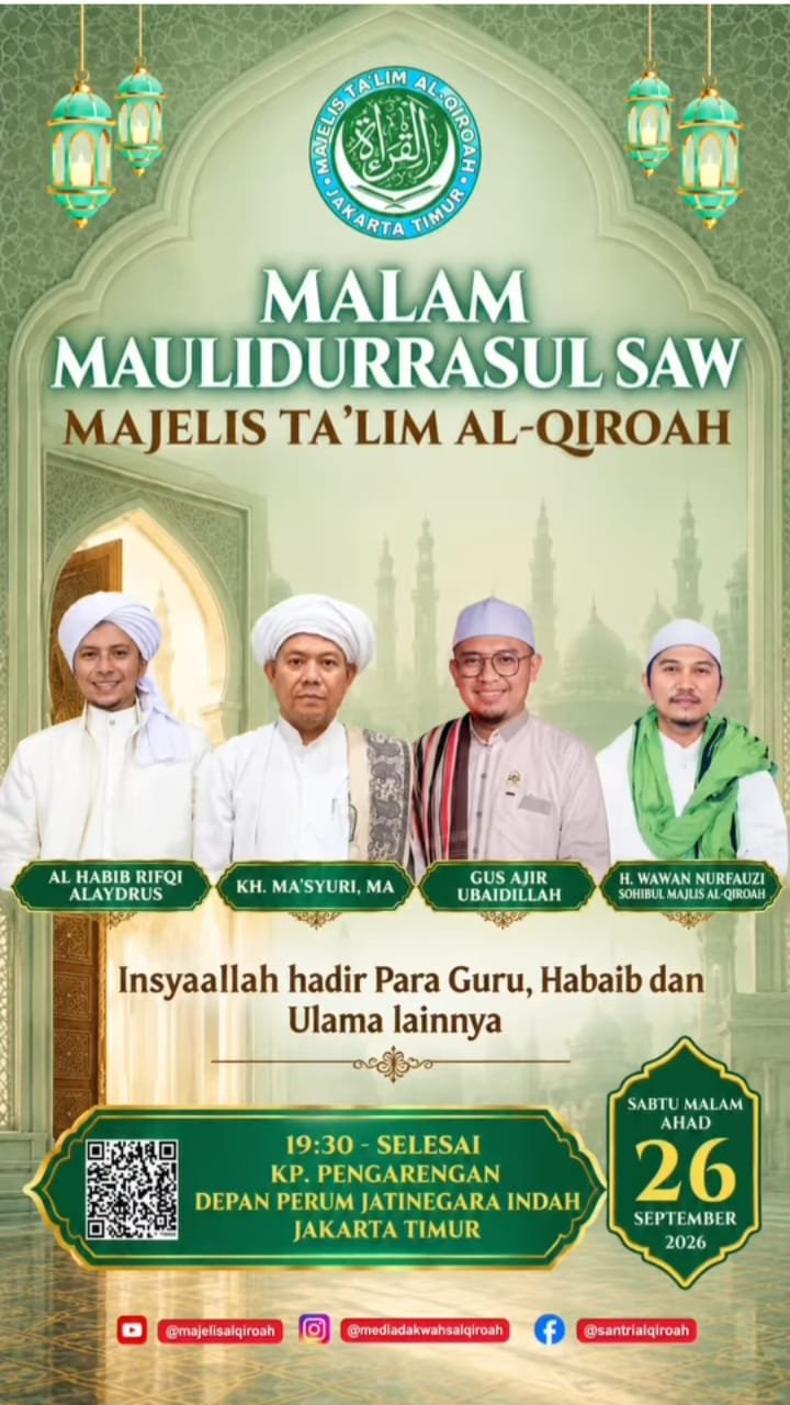 Malam Maulidurrasul SAW Majelis Ta’lim Al-Qiroah, Al Habib Rifqi Alaydrus dkk. – Depan…