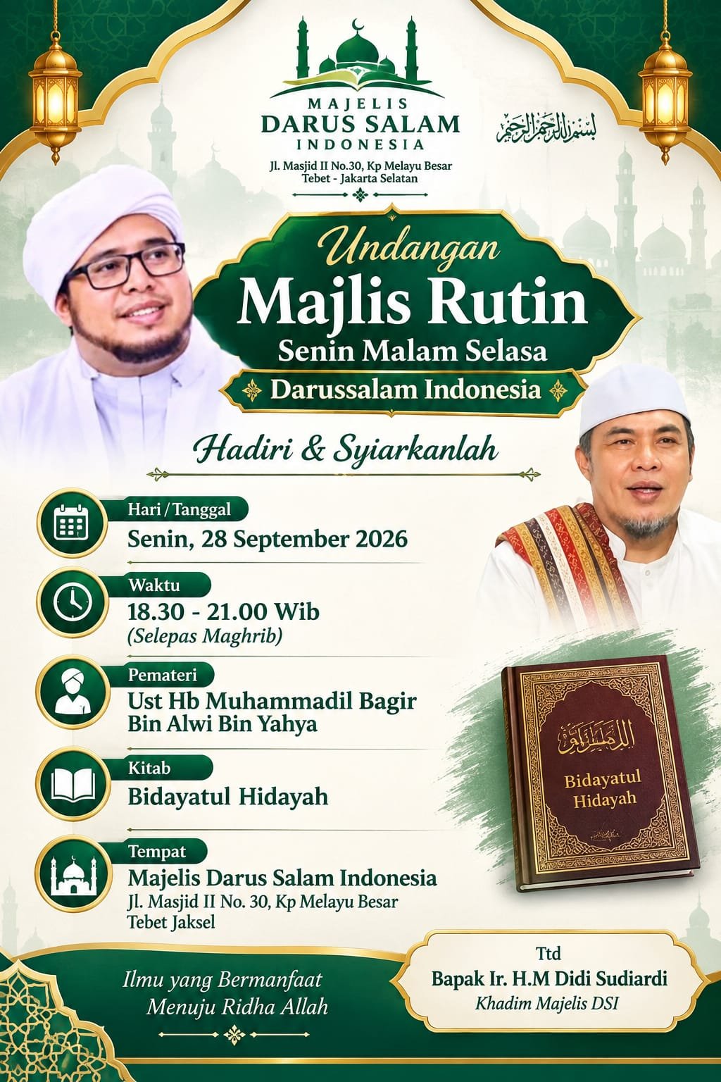Majelis Rutin, Ust Hb Muhammadil Bagir Bin Alwi Bin Yahya – Tebet Jaksel (28-09-2026)